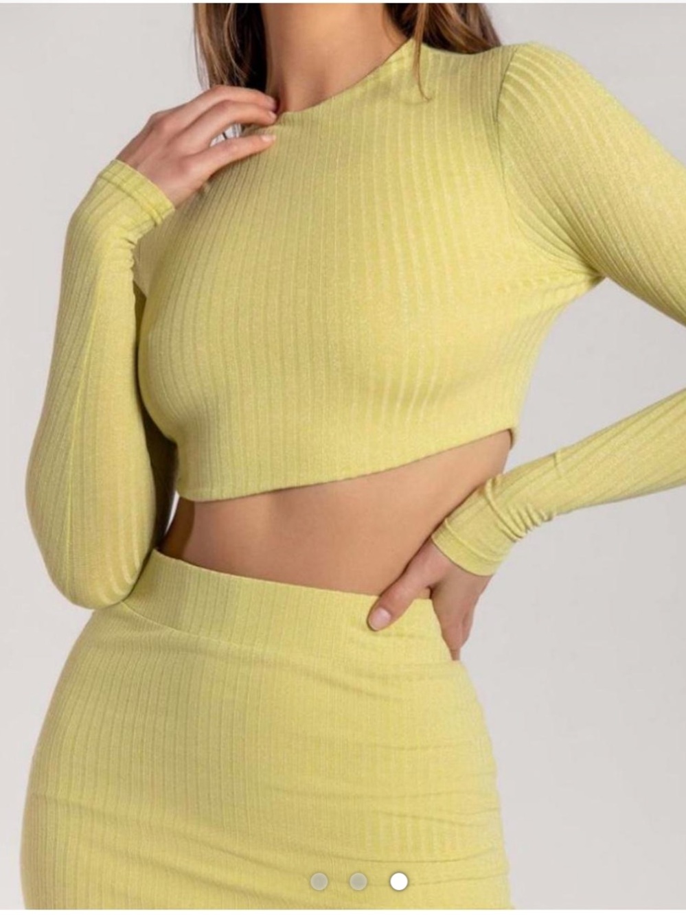 Meshki Ribbed Long-Sleeve Crop Top in Lemon Yellow Size M